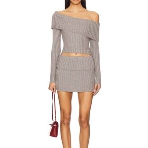 REVOLVE Superdown Gray Off-Shoulder Knit Set